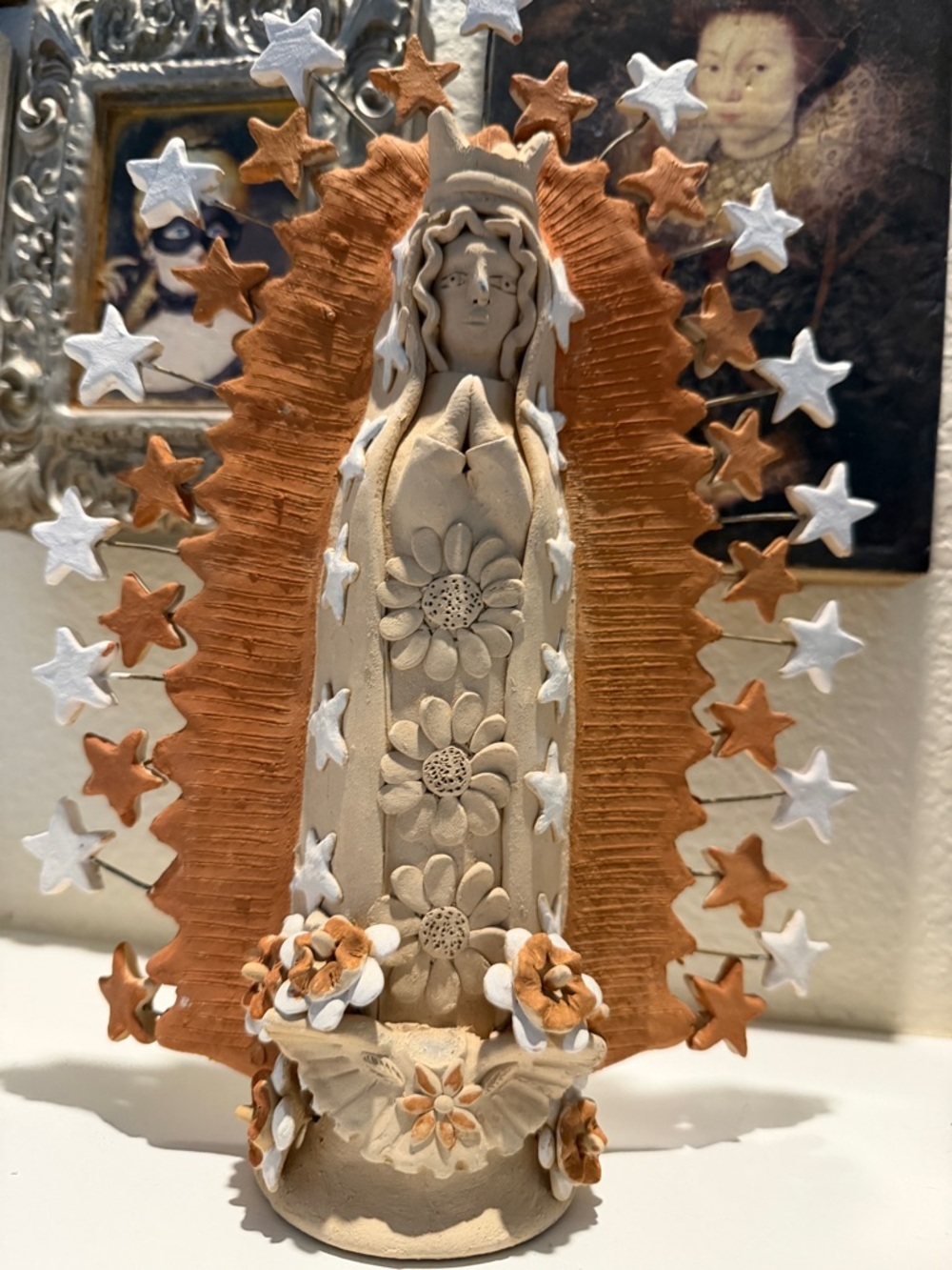 Enedina Vasquez Cruz Virgen de Guadalupe Clay Sculpture‎ Star Halo